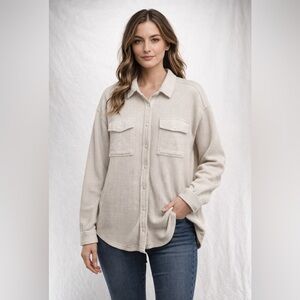 Aerie Lumberjane Waffle Knit Oversized Medium Cream Button Down Shirt Shacket